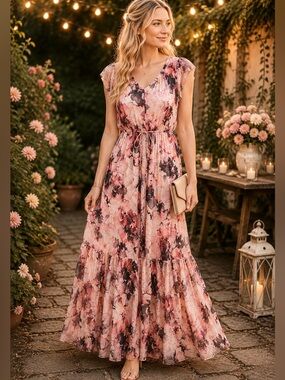 Steve Madden NWT Romantic Floral Chiffon Maxi Dress L from Nordstrom MSRP $99